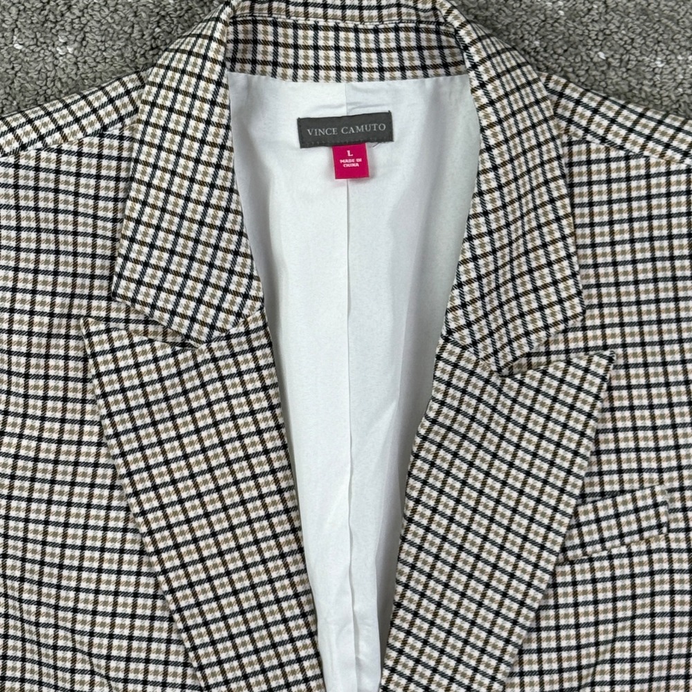 Vince Camuto Blazer Women Large Tan Black Plaid One Button V362948V Professional